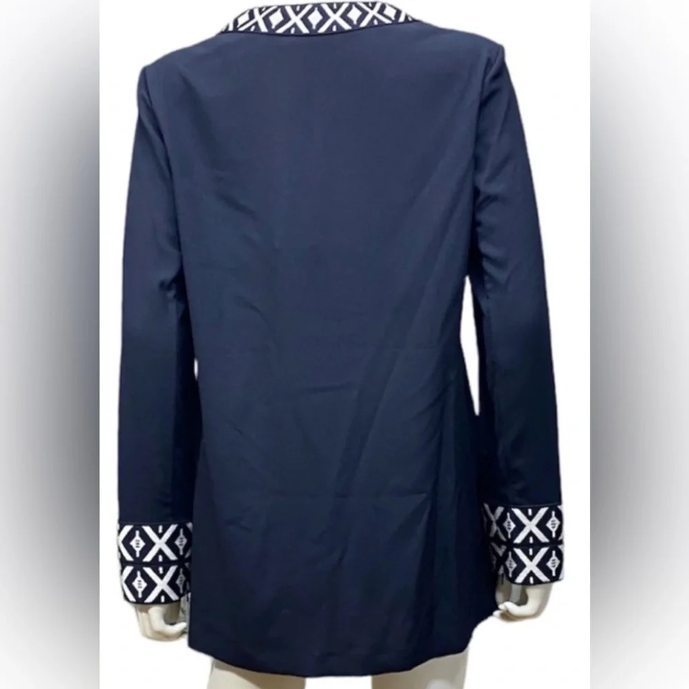 NWT Tory Burch Navy Tunic with White Geometric Embroidery - Sz 10